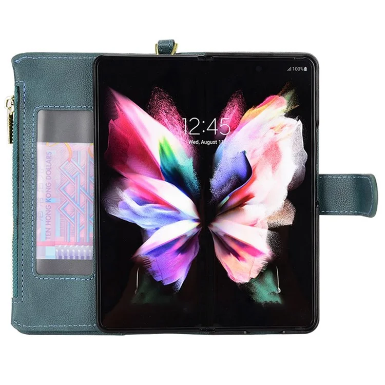Pour Samsung Galaxy Z Fold4 5G Pockered Pocket Magnetin Closting Souple Designe - Vert