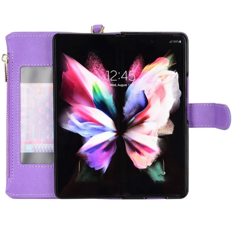 Pour Samsung Galaxy Z Fold4 5G Pockered Pocket Magnetin Closting Souple Designe - Violet