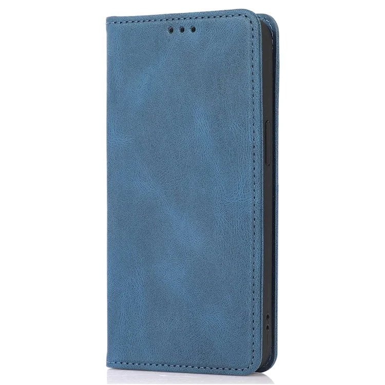 For iPhone 14 6.1 inch Wallet Phone Case Magnetic Closure PU Leather Anti-Drop Cover with Stand - Blue