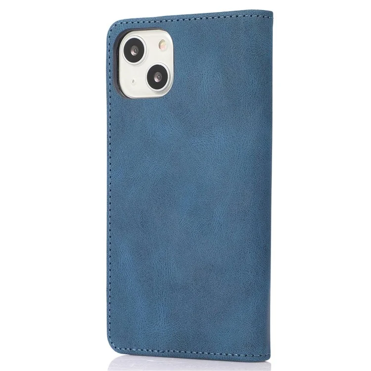 For iPhone 14 6.1 inch Wallet Phone Case Magnetic Closure PU Leather Anti-Drop Cover with Stand - Blue