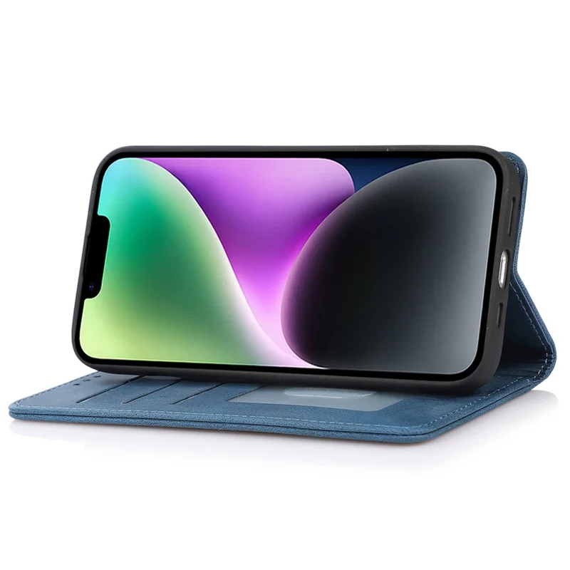 For iPhone 14 Plus Anti-Drop Phone Case Magnetic Closure PU Leather Cover Scratch Resistant Wallet Stand Shell - Blue