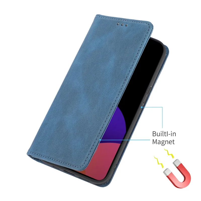 For iPhone 14 Plus Anti-Drop Phone Case Magnetic Closure PU Leather Cover Scratch Resistant Wallet Stand Shell - Blue