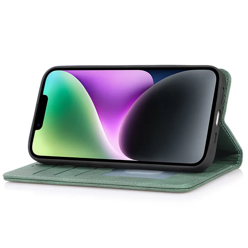 For iPhone 14 Plus Anti-Drop Phone Case Magnetic Closure PU Leather Cover Scratch Resistant Wallet Stand Shell - Green