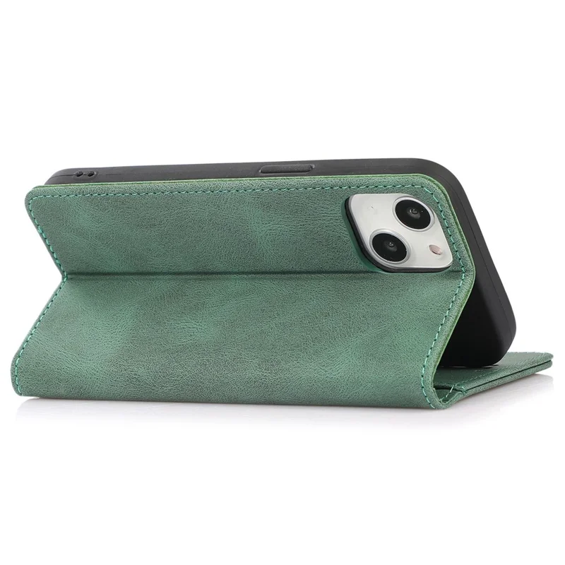 For iPhone 14 Plus Anti-Drop Phone Case Magnetic Closure PU Leather Cover Scratch Resistant Wallet Stand Shell - Green