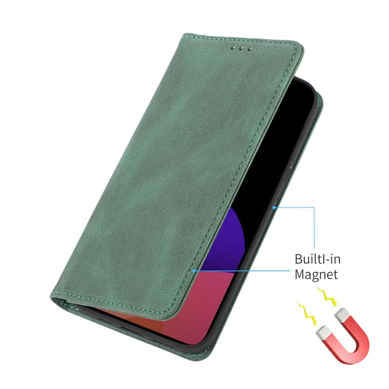 For iPhone 14 Plus Anti-Drop Phone Case Magnetic Closure PU Leather Cover Scratch Resistant Wallet Stand Shell - Green