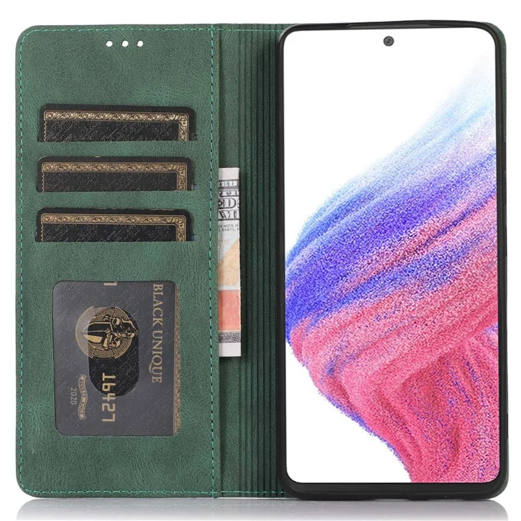 Für Samsung Galaxy A53 5G Wallet Phone Case Magnetische Adsorption PU Leder Abdeckung Stoßfest Schale mit Ständer - Grün