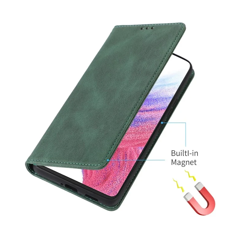 Für Samsung Galaxy A53 5G Wallet Phone Case Magnetische Adsorption PU Leder Abdeckung Stoßfest Schale mit Ständer - Grün