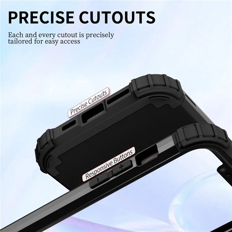 For iPhone 13 6.1 inch 3-in-1 Anti-scratch Mobile Phone Back Case Thicken Corners Silicone + PC Hybrid Cover - Black