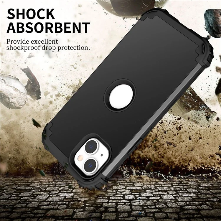 For iPhone 13 6.1 inch 3-in-1 Anti-scratch Mobile Phone Back Case Thicken Corners Silicone + PC Hybrid Cover - Black