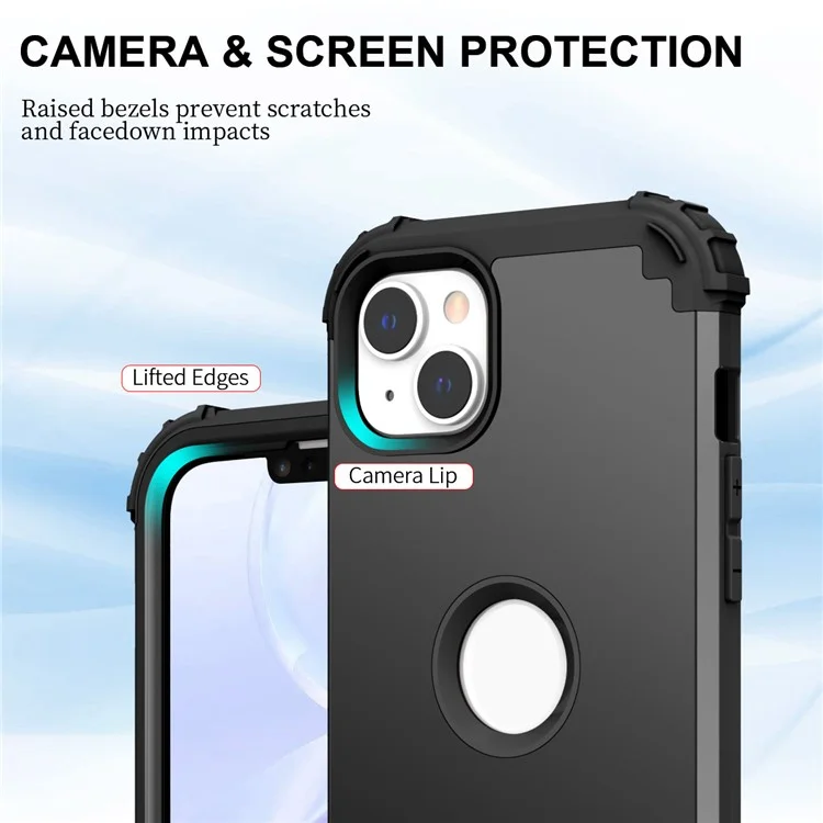 For iPhone 13 6.1 inch 3-in-1 Anti-scratch Mobile Phone Back Case Thicken Corners Silicone + PC Hybrid Cover - Black