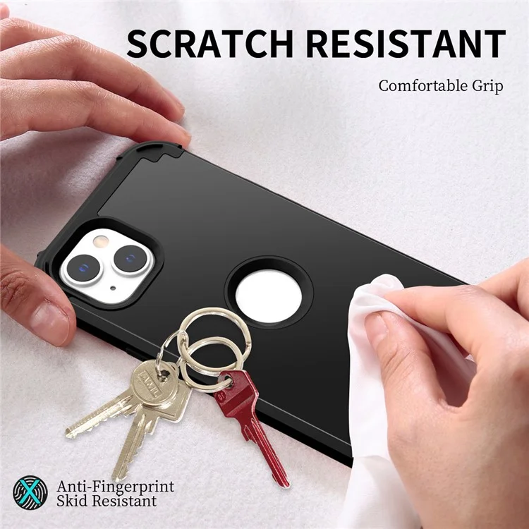 For iPhone 13 6.1 inch 3-in-1 Anti-scratch Mobile Phone Back Case Thicken Corners Silicone + PC Hybrid Cover - Black