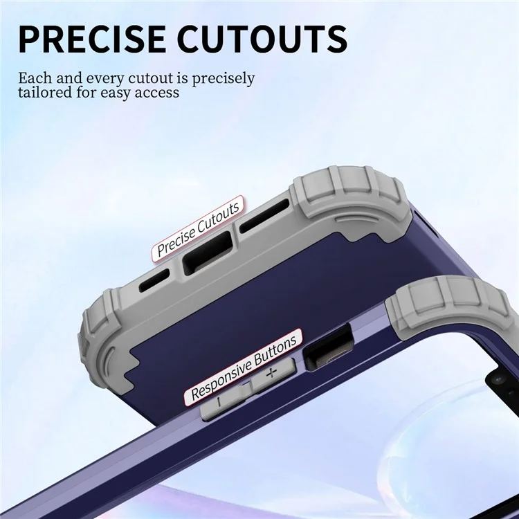 For iPhone 14 6.1 inch 3-in-1 Impact Resistant Silicone + PC Hybrid Cover Thicken Corners Design Mobile Phone Back Case - Navy Blue