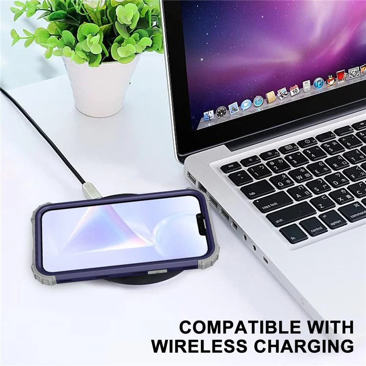 For iPhone 14 6.1 inch 3-in-1 Impact Resistant Silicone + PC Hybrid Cover Thicken Corners Design Mobile Phone Back Case - Navy Blue