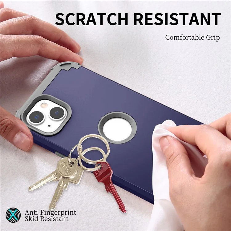 For iPhone 14 6.1 inch 3-in-1 Impact Resistant Silicone + PC Hybrid Cover Thicken Corners Design Mobile Phone Back Case - Navy Blue