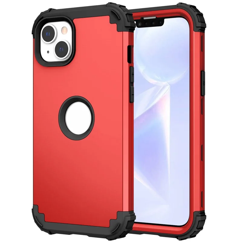 For iPhone 14 6.1 inch 3-in-1 Impact Resistant Silicone + PC Hybrid Cover Thicken Corners Design Mobile Phone Back Case - Red