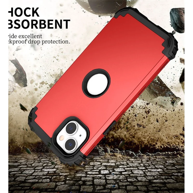 For iPhone 14 6.1 inch 3-in-1 Impact Resistant Silicone + PC Hybrid Cover Thicken Corners Design Mobile Phone Back Case - Red