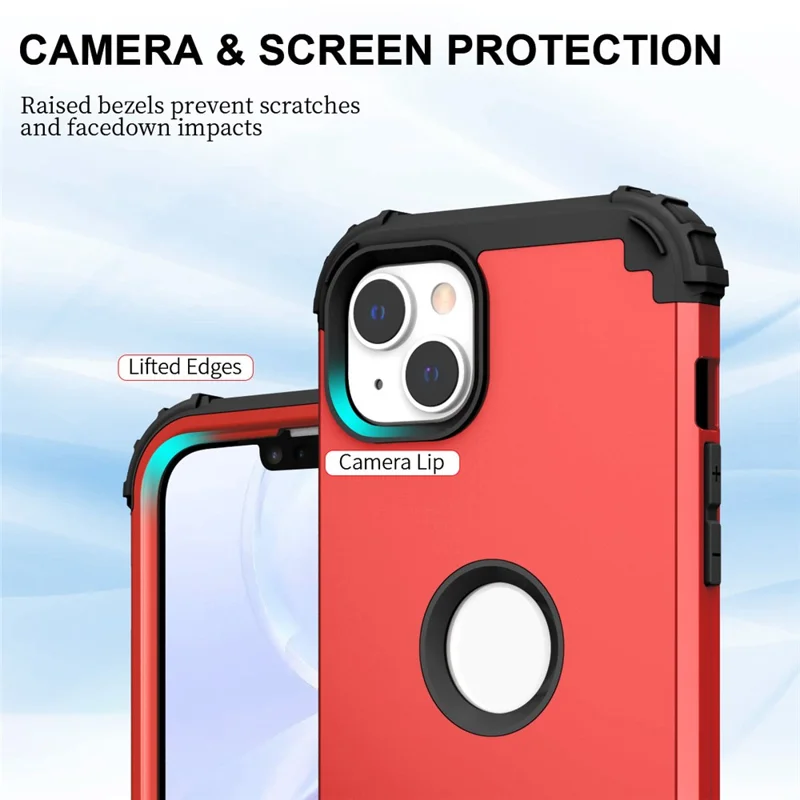 For iPhone 14 6.1 inch 3-in-1 Impact Resistant Silicone + PC Hybrid Cover Thicken Corners Design Mobile Phone Back Case - Red
