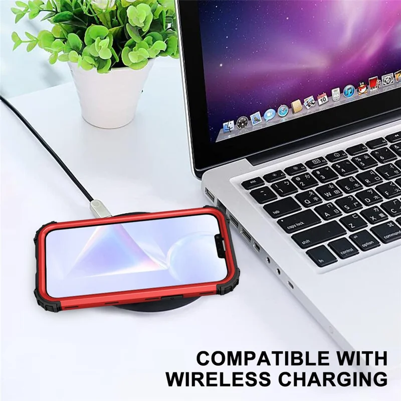 For iPhone 14 6.1 inch 3-in-1 Impact Resistant Silicone + PC Hybrid Cover Thicken Corners Design Mobile Phone Back Case - Red