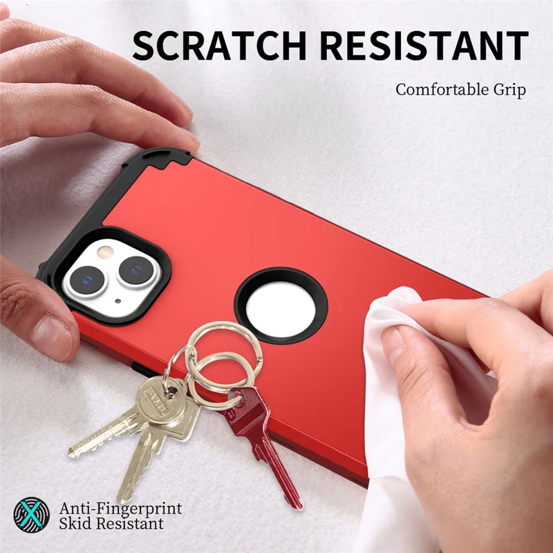 For iPhone 14 6.1 inch 3-in-1 Impact Resistant Silicone + PC Hybrid Cover Thicken Corners Design Mobile Phone Back Case - Red