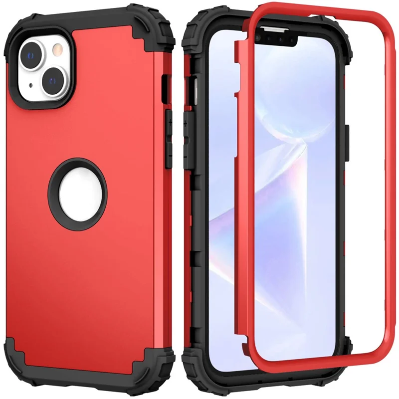 For iPhone 14 6.1 inch 3-in-1 Impact Resistant Silicone + PC Hybrid Cover Thicken Corners Design Mobile Phone Back Case - Red