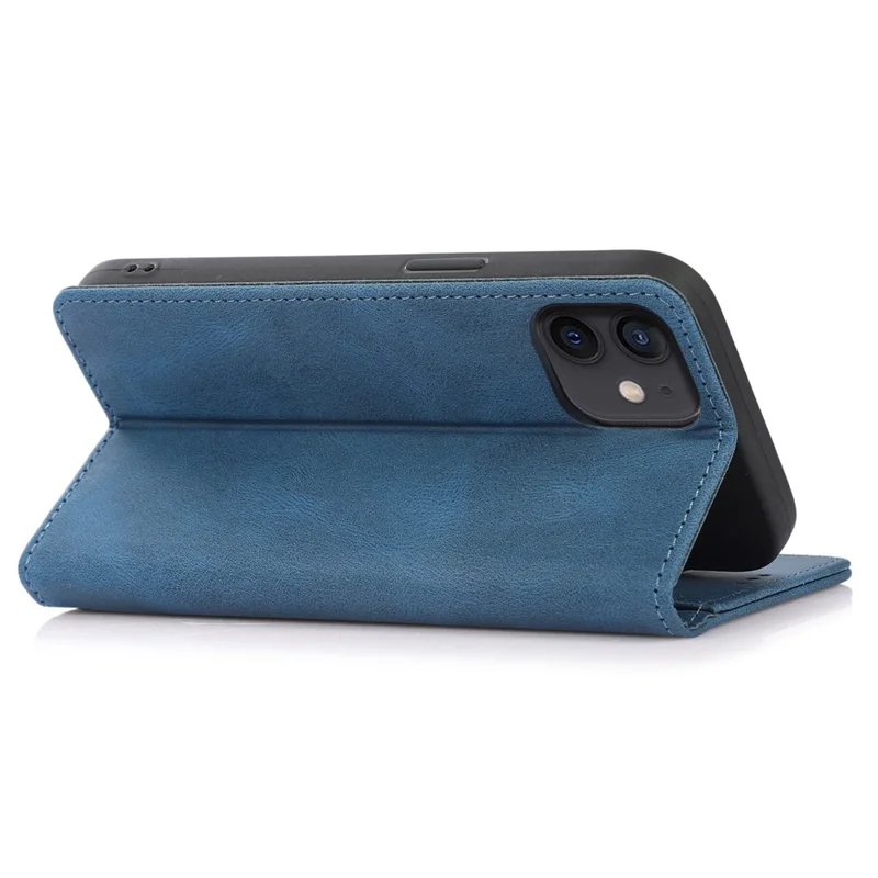 Anti-fingerprint PU Leather Cell Phone Case for iPhone 12 / 12 Pro 6.1 inch, Strong Magnetic Adsorption Flip Stand Wallet Phone Shell - Blue