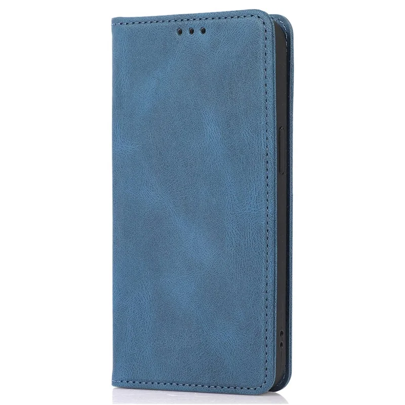 Anti-fingerprint PU Leather Cell Phone Case for iPhone 12 / 12 Pro 6.1 inch, Strong Magnetic Adsorption Flip Stand Wallet Phone Shell - Blue