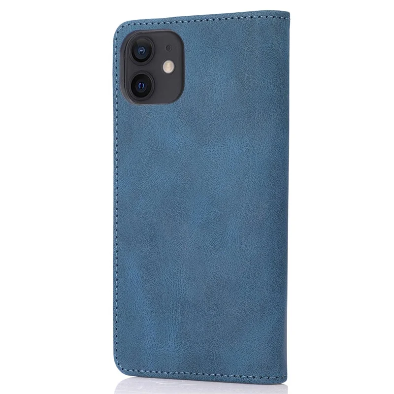 Anti-fingerprint PU Leather Cell Phone Case for iPhone 12 / 12 Pro 6.1 inch, Strong Magnetic Adsorption Flip Stand Wallet Phone Shell - Blue