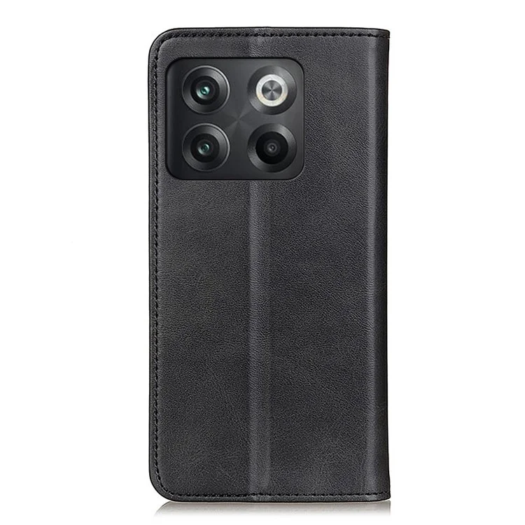 Für OnePlus 10T 5G / Ace Pro 5G Spaltleder-Folio-Klapphülle mit Faltständer, Magnetabsorption und Brieftasche - Schwarz
