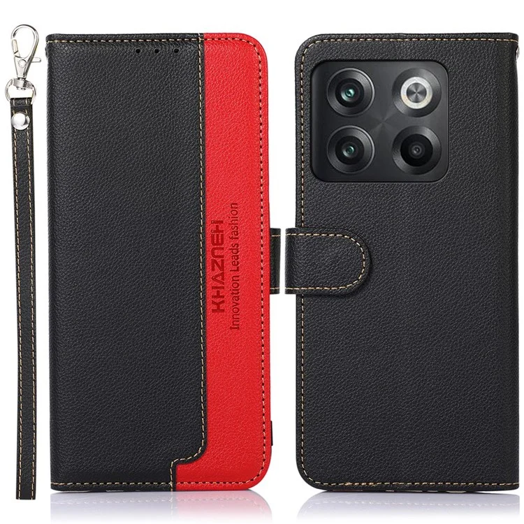 KHAZNEH For OnePlus 10T 5G / Ace Pro 5G Flip Folio Wallet RFID Blocking Case Litchi Texture PU Leather Magnetic Handbag Stand Cover with Strap - Black