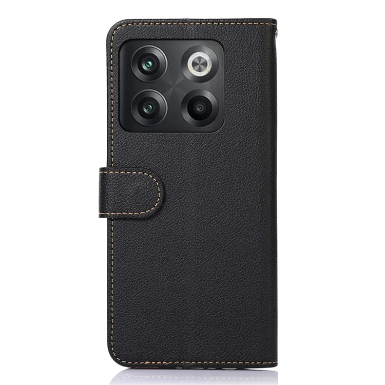 KHAZNEH For OnePlus 10T 5G / Ace Pro 5G Flip Folio Wallet RFID Blocking Case Litchi Texture PU Leather Magnetic Handbag Stand Cover with Strap - Black