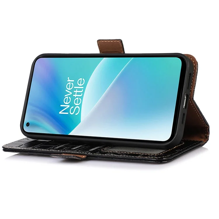 Pour OnePlus 10T 5G / Ace Pro 5G Anti-fall Crocodile Texture Case RFID Bloquant le Couvercle de Téléphone de Portefeuille de Portefeuille Bien Protégé en Cuir de Vache Véritable - le Noir