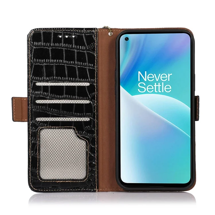 Pour OnePlus 10T 5G / Ace Pro 5G Anti-fall Crocodile Texture Case RFID Bloquant le Couvercle de Téléphone de Portefeuille de Portefeuille Bien Protégé en Cuir de Vache Véritable - le Noir