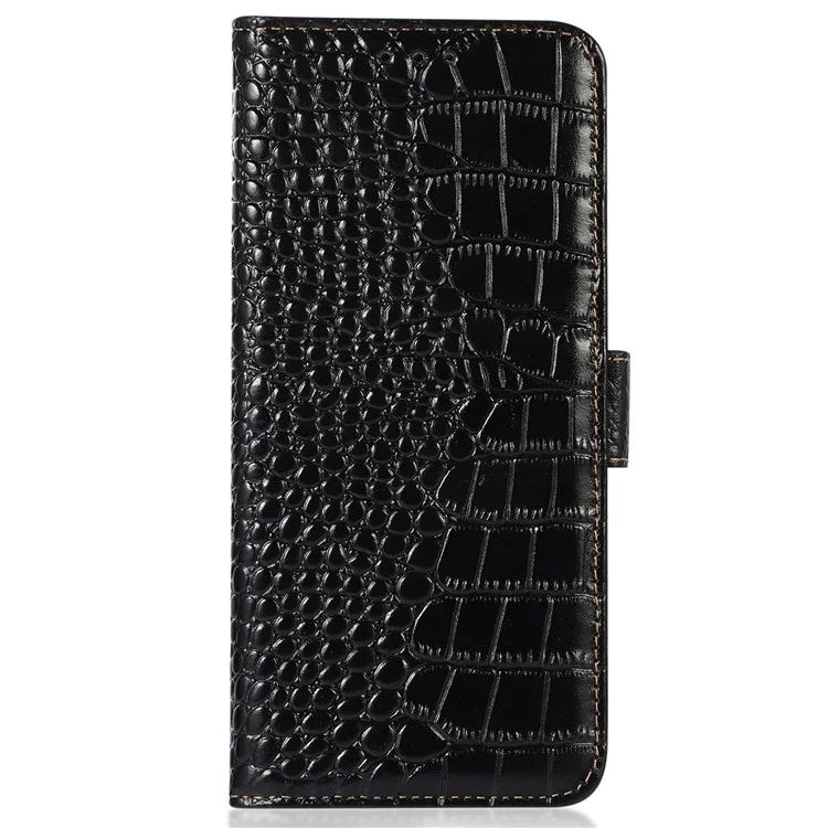 Pour OnePlus 10T 5G / Ace Pro 5G Anti-fall Crocodile Texture Case RFID Bloquant le Couvercle de Téléphone de Portefeuille de Portefeuille Bien Protégé en Cuir de Vache Véritable - le Noir