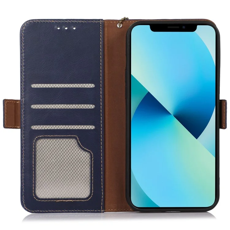 Para OnePlus 10t 5G / Ace Pro 5G Crazy Horse Texture Rfid Bloqueo de Teléfono Caja de Teléfono Anti-caza de Cuero de Vaca Genuino+tpu Con Soporte de Billetera - Azul