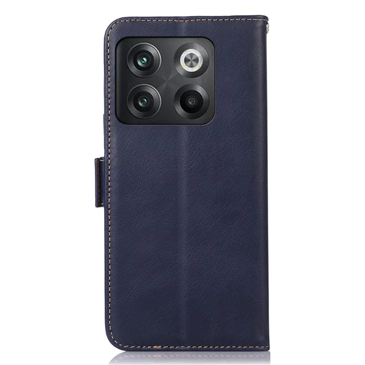 Para OnePlus 10t 5G / Ace Pro 5G Crazy Horse Texture Rfid Bloqueo de Teléfono Caja de Teléfono Anti-caza de Cuero de Vaca Genuino+tpu Con Soporte de Billetera - Azul