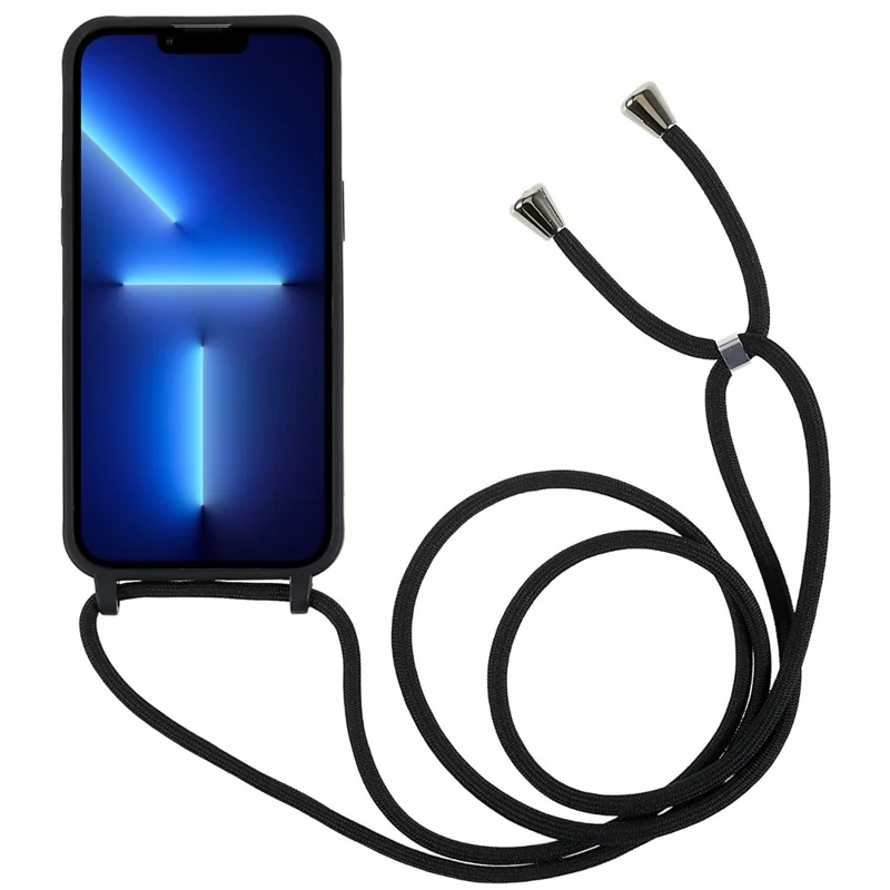 For iPhone 14 Pro Max 6.7 inch Integrated TPU Case Drop-proof Back Cover with Adjustable Lanyard - Black