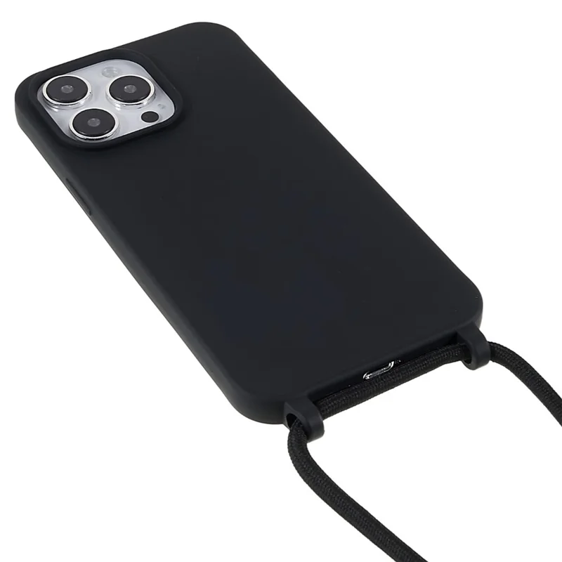 For iPhone 14 Pro Max 6.7 inch Integrated TPU Case Drop-proof Back Cover with Adjustable Lanyard - Black
