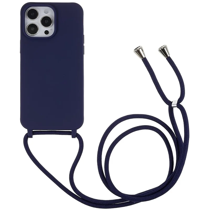 For iPhone 14 Pro Max 6.7 inch Integrated TPU Case Drop-proof Back Cover with Adjustable Lanyard - Dark Blue