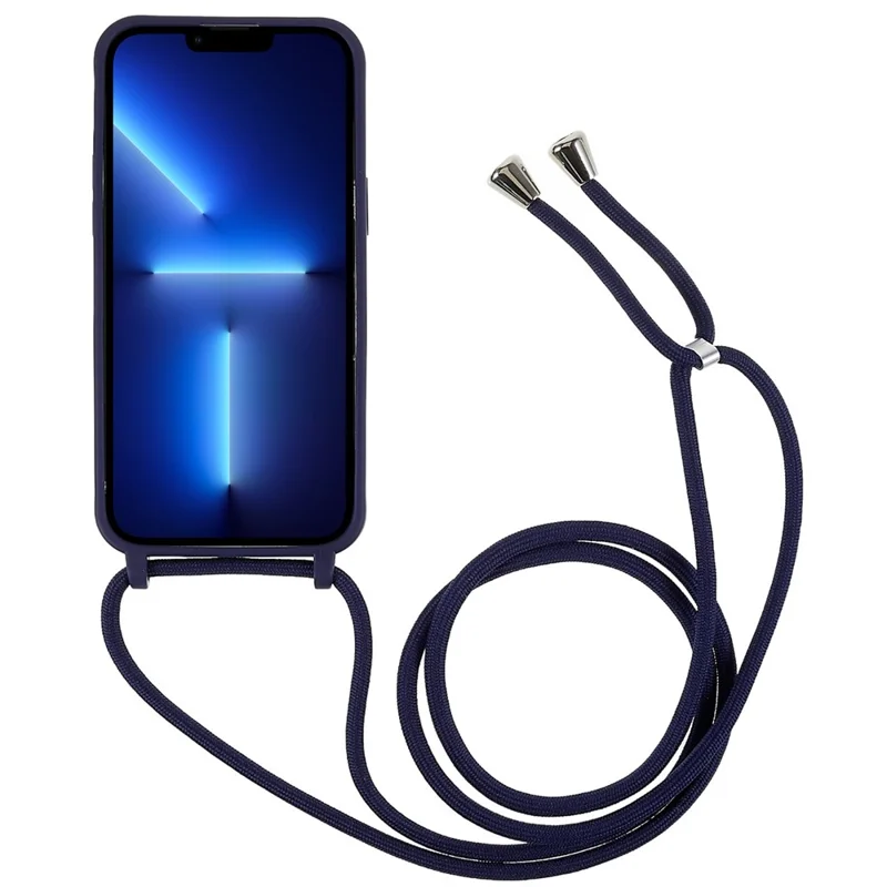 For iPhone 14 Pro Max 6.7 inch Integrated TPU Case Drop-proof Back Cover with Adjustable Lanyard - Dark Blue