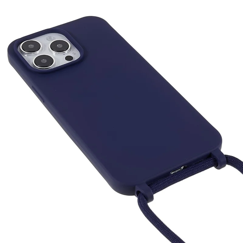 For iPhone 14 Pro Max 6.7 inch Integrated TPU Case Drop-proof Back Cover with Adjustable Lanyard - Dark Blue