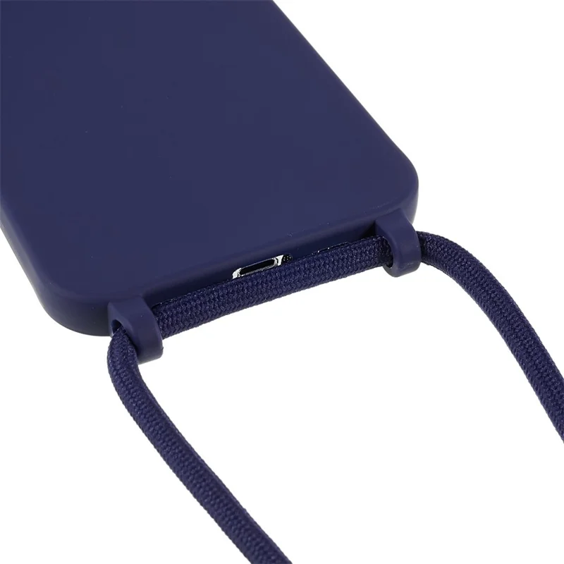 For iPhone 14 Pro Max 6.7 inch Integrated TPU Case Drop-proof Back Cover with Adjustable Lanyard - Dark Blue