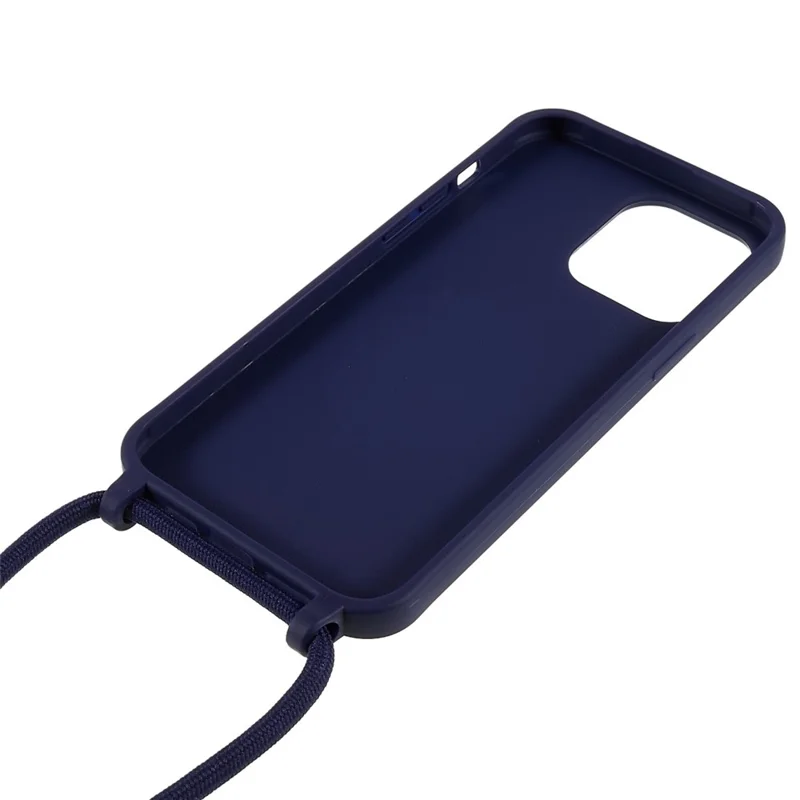 For iPhone 14 Pro Max 6.7 inch Integrated TPU Case Drop-proof Back Cover with Adjustable Lanyard - Dark Blue