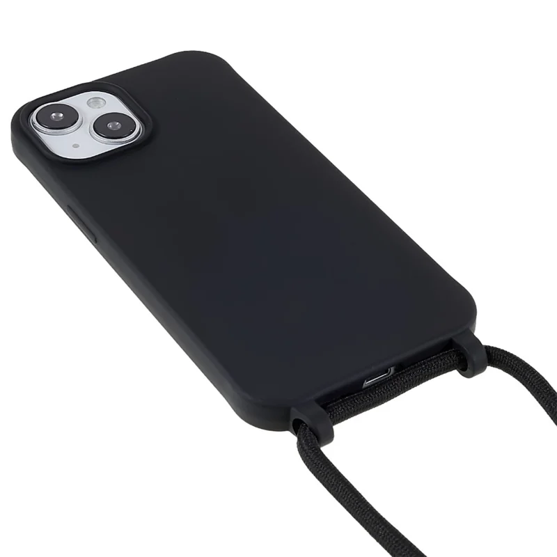 For iPhone 14 6.1 inch Integrated Soft TPU Case Drop-proof Protective Cover with Lanyard - Black