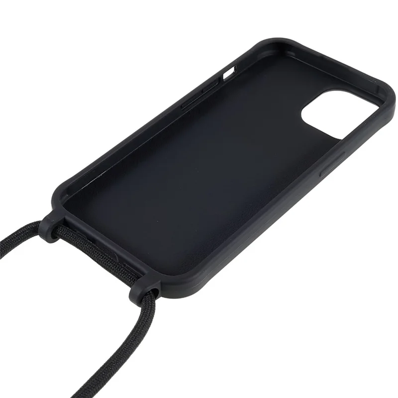 For iPhone 14 6.1 inch Integrated Soft TPU Case Drop-proof Protective Cover with Lanyard - Black