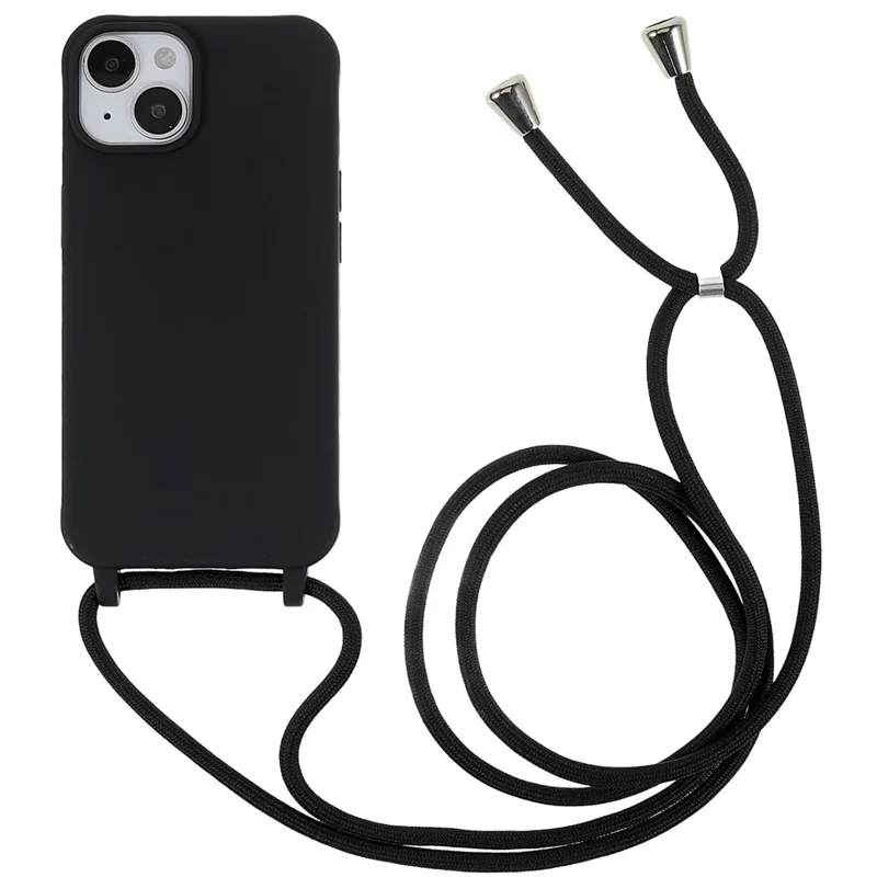 For iPhone 14 Plus Integrated TPU Phone Back Case Anti-scratch Anti-drop Cover with Lanyard - Black