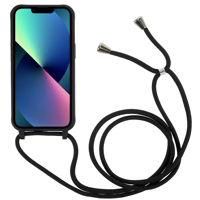 For iPhone 14 Plus Integrated TPU Phone Back Case Anti-scratch Anti-drop Cover with Lanyard - Black