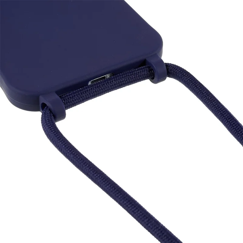 For iPhone 14 Plus Integrated TPU Phone Back Case Anti-scratch Anti-drop Cover with Lanyard - Dark Blue