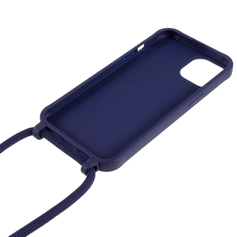 For iPhone 14 Plus Integrated TPU Phone Back Case Anti-scratch Anti-drop Cover with Lanyard - Dark Blue