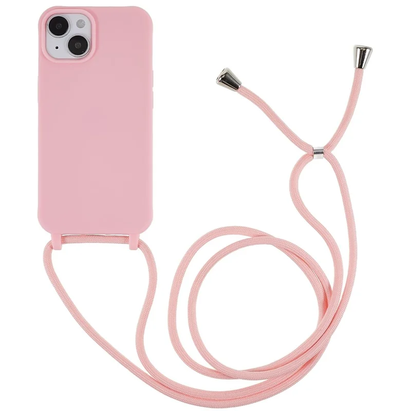 For iPhone 14 Plus Integrated TPU Phone Back Case Anti-scratch Anti-drop Cover with Lanyard - Pink