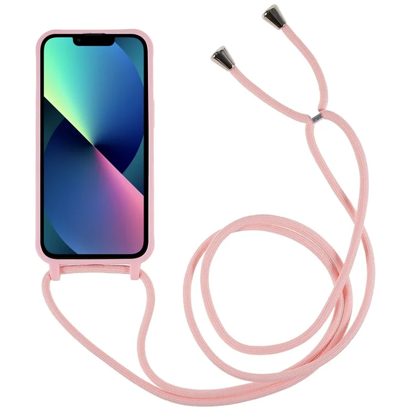 For iPhone 14 Plus Integrated TPU Phone Back Case Anti-scratch Anti-drop Cover with Lanyard - Pink